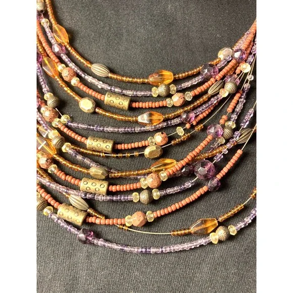 Coldwater creek Floating Bead Necklace With 14 Strands beaded Fall colors boho - Picture 5 of 10
